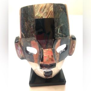 Mayan Aztec Inca Mosaic Abalone Onyx Tribal Death Burial Mask Inlay Folk Art